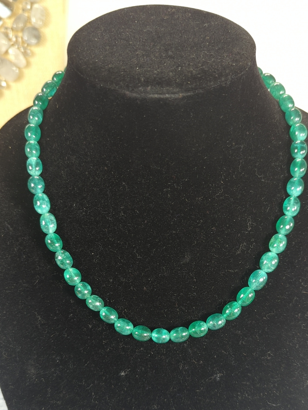 Natural Emerald Football Bead Necklace-  8mm 18 Inches Long